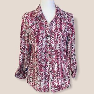 Herringbone Business Casual Button Up Pink Blouse
